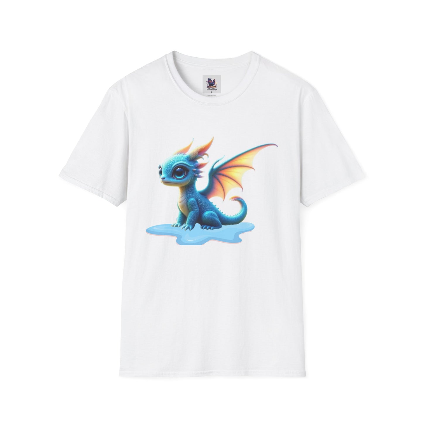 Colorful Blue Baby Dragon Sky Art Unisex Softstyle T-Shirt, Colorful Tee, Nature-Inspired Apparel, Cute Graphic Shirt