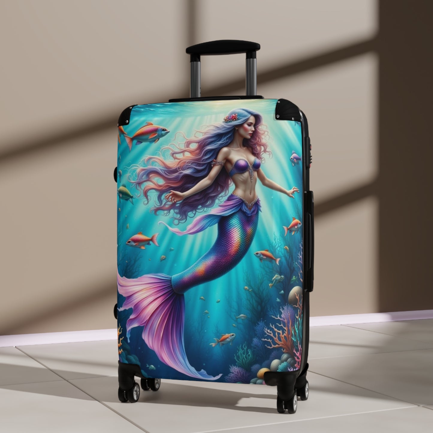 Mermaid Print Suitcase, Travel Luggage, Vacation Gear, Nautical Design, Kids & Adults Travel Fun