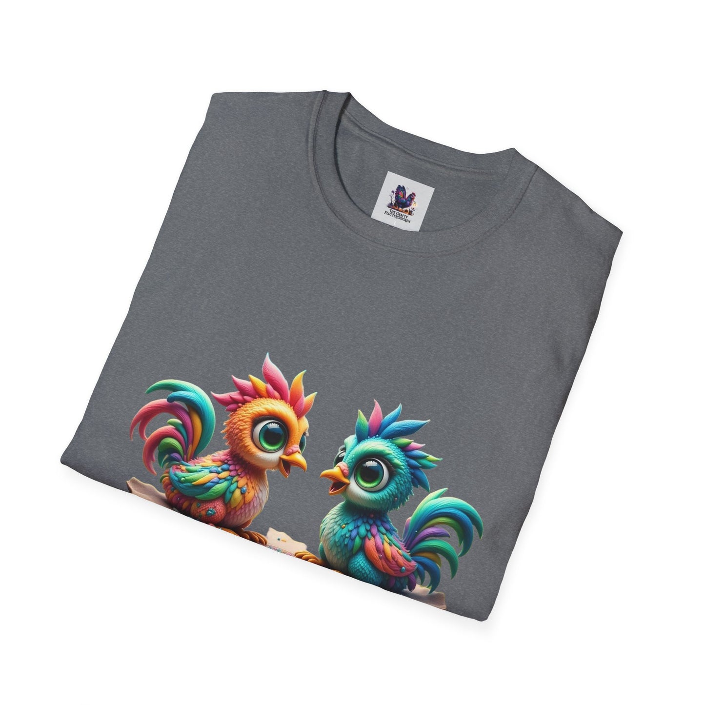 Colorful Kooky Chickens Willow & Sage Art Unisex Softstyle T-Shirt, Colorful Tee, Nature-Inspired Apparel, Cute Graphic Shirt