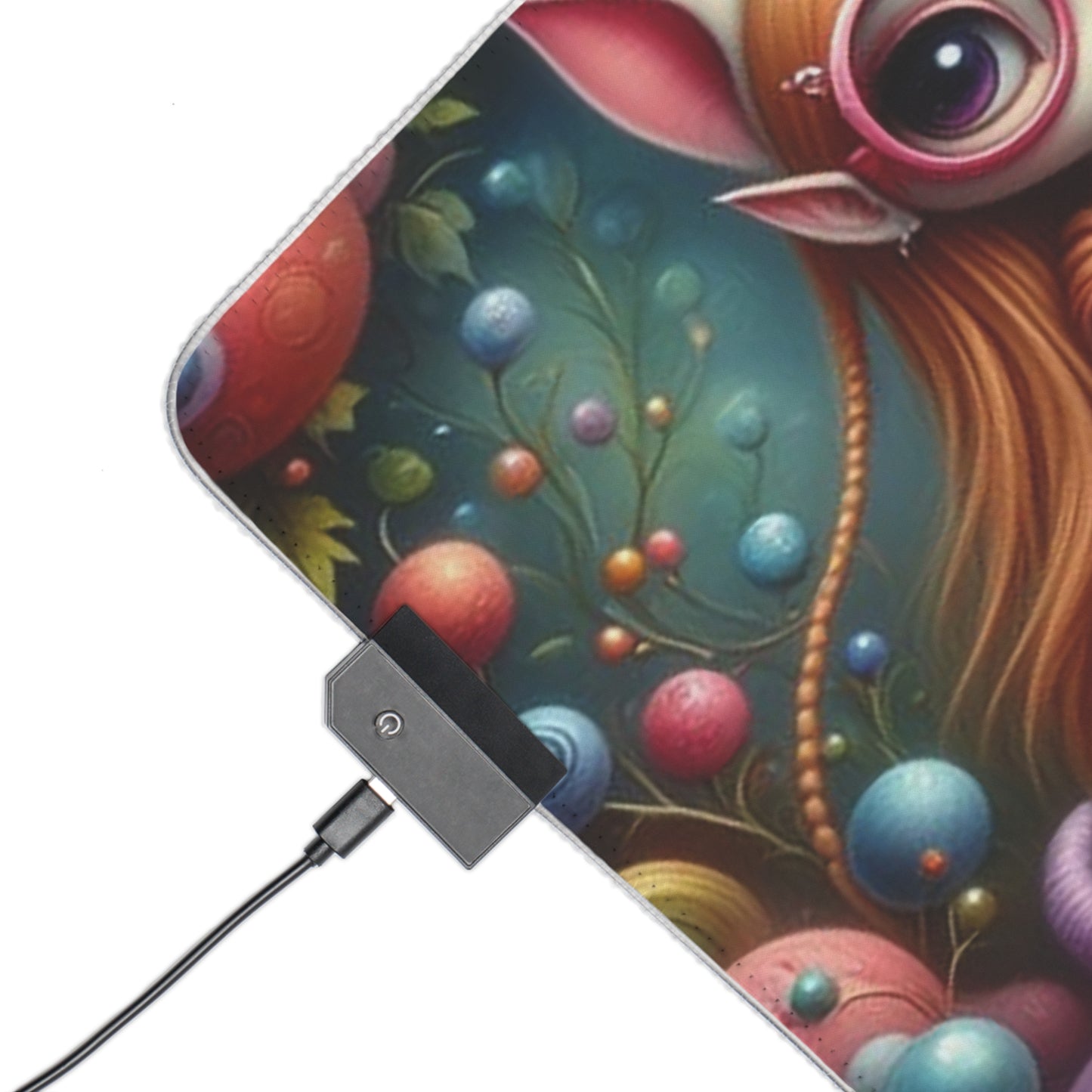 LED Whimsical Gaming Mouse Pad Featuring Playful Fairies and Cat, Alice in Wonderland theme