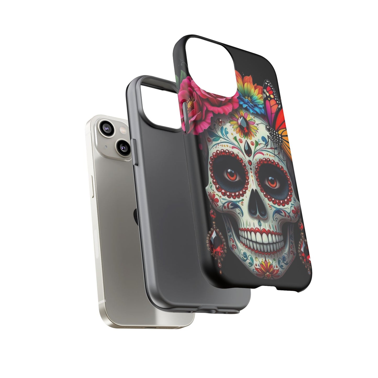 Colorful Sugar Skull Phone Case, Day of the Dead Case, Floral Phone Cover, Flower Skull Design, Edgy Phone Accessory