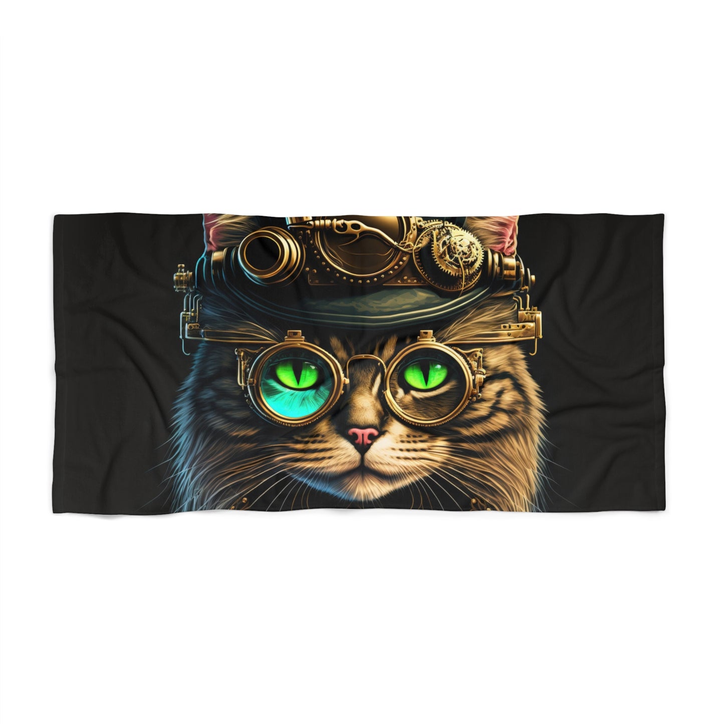 Steampunk Cat Beach Towel - Fun Cat Lover Gift, Summer Accessory, Poolside Relaxation, Beach Day Essential