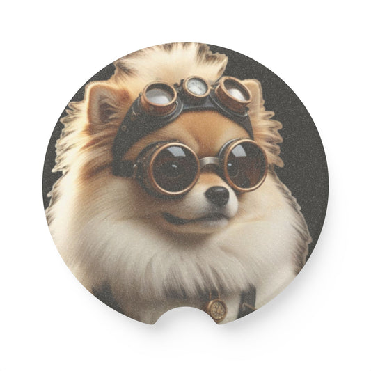 Steampunk Pomeranian Dog Car Coaster, Cute Pet Accessory, Car Interior Decor, Gift for Dog Lovers, Pomeranian Coaster