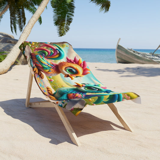 Colorful Birds Beach Towel, Vibrant Summer Towel, Poolside Companion, Tropical Chickens Bathing Towel, Fun Gift for Beach Lovers, Cute Chickens
