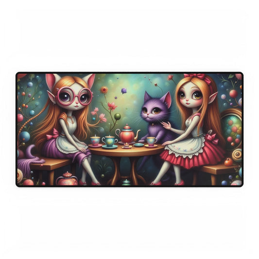 Whimsical Cat & Tea Party Desk Mat, Cute Mouse Pad, Home Office Decor, Gaming Desk Accessories, Gift for Cat Lovers