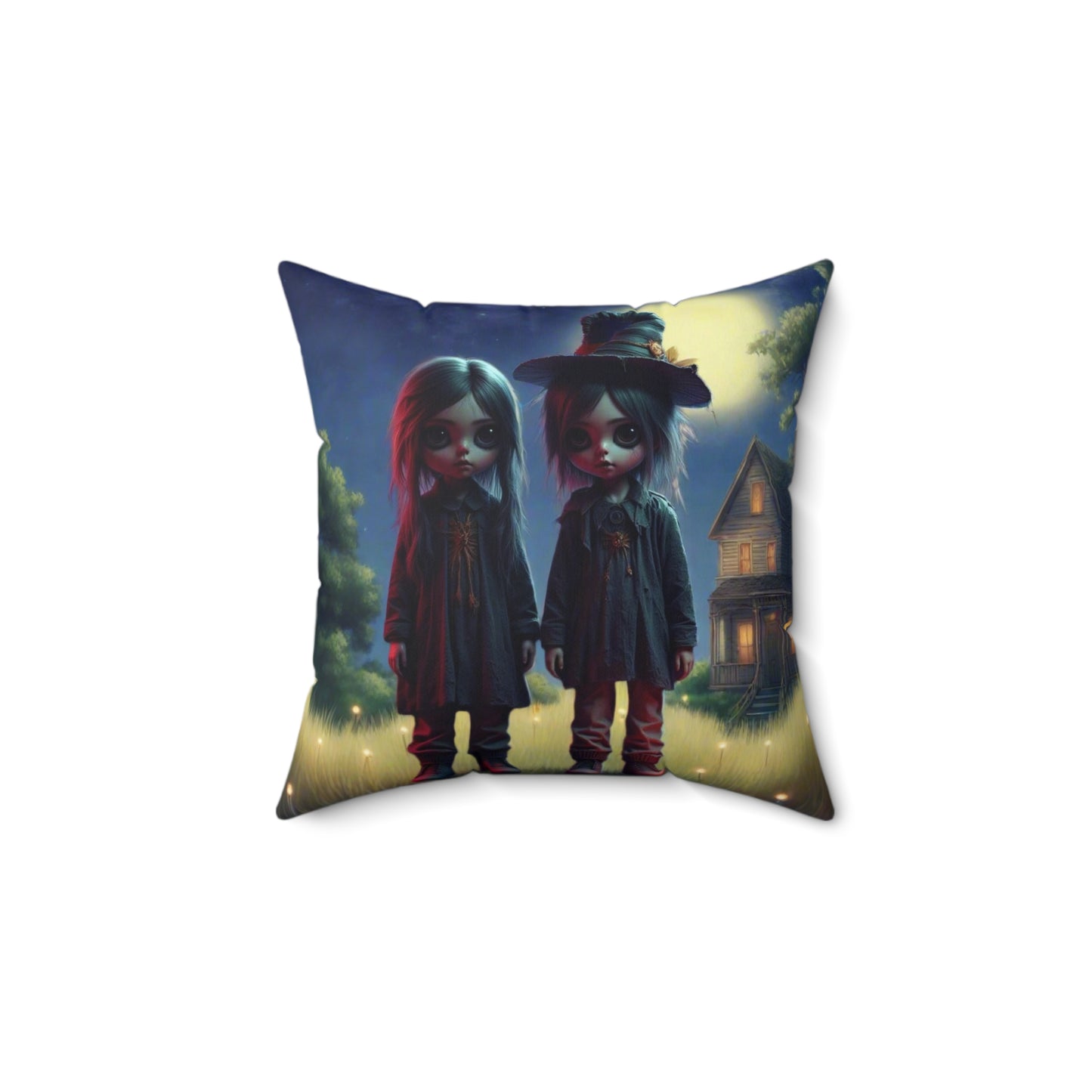 Gothic Creepy Square Pillow, Decorative Cushion, Spooky Home Decor, Cozy Fall Vibes, Witchy Gift Idea, Timmy and Tina