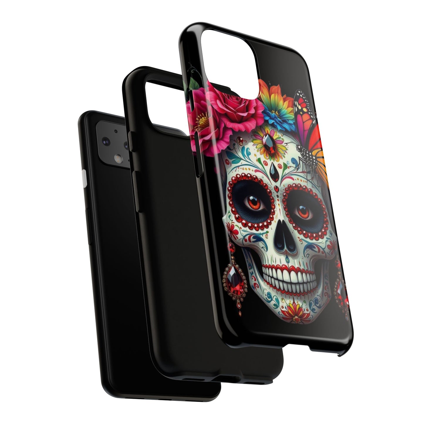 Colorful Sugar Skull Phone Case, Day of the Dead Case, Floral Phone Cover, Flower Skull Design, Edgy Phone Accessory