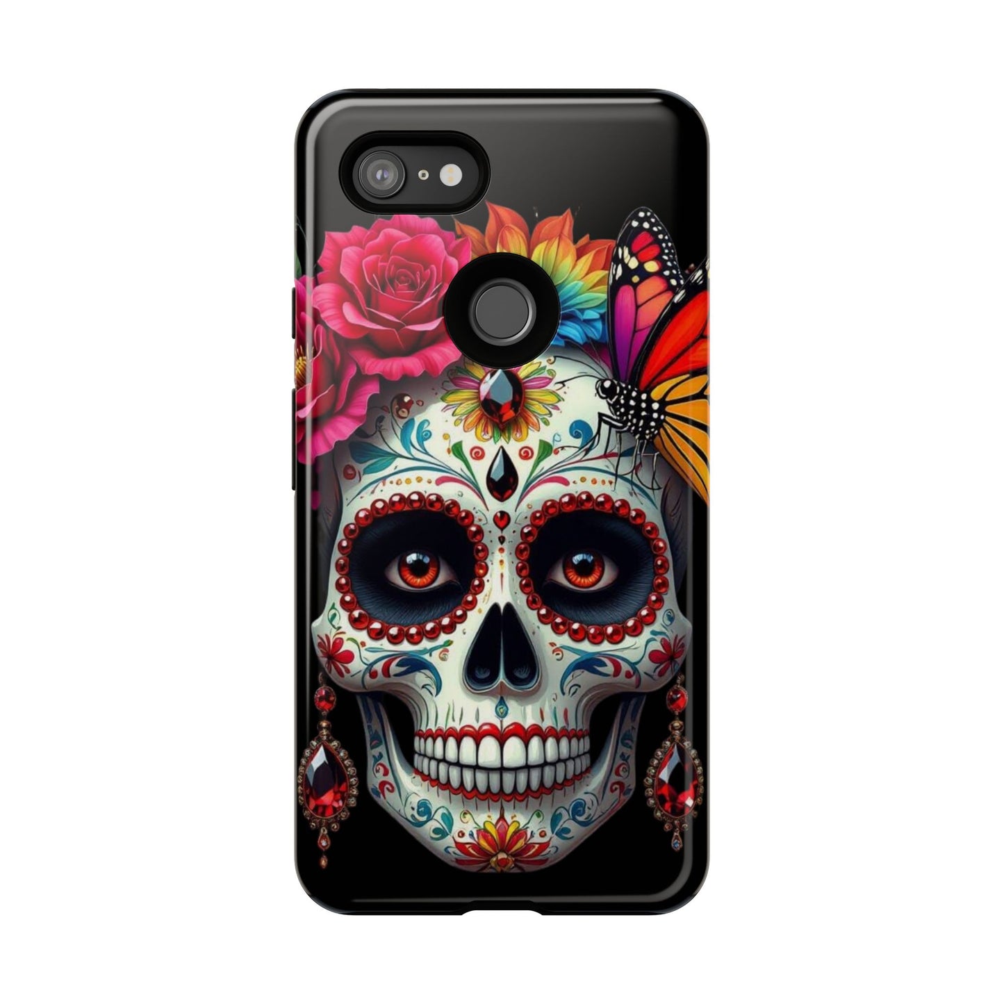 Colorful Sugar Skull Phone Case, Day of the Dead Case, Floral Phone Cover, Flower Skull Design, Edgy Phone Accessory