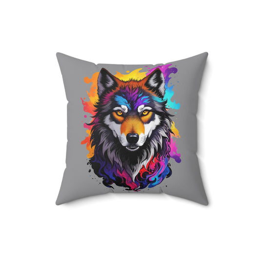 Vibrant Wolf Art Pillow, Colorful Home Decor, Animal Lover Gift, Cozy Living Room Accent, Unique Decorative Cushion