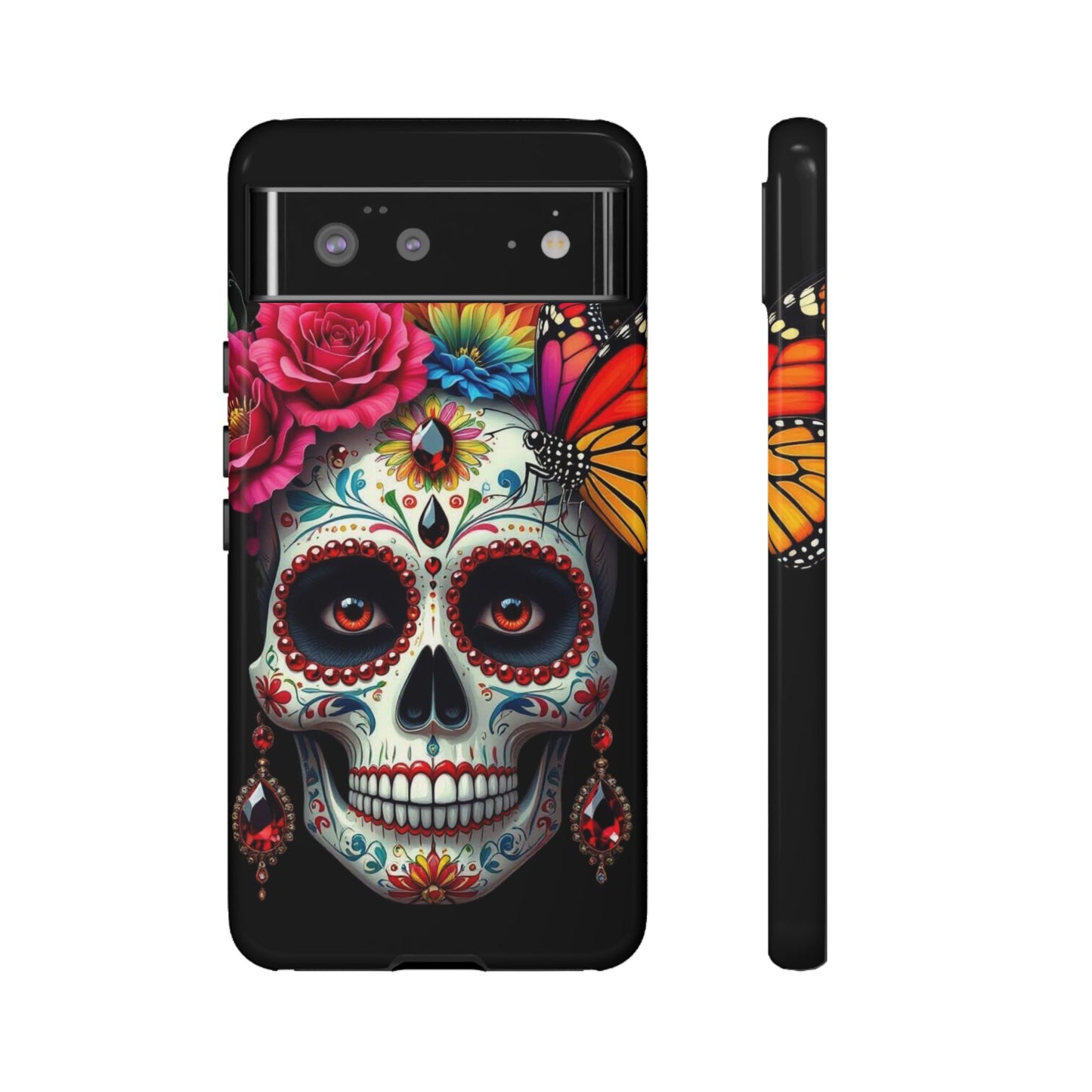 Colorful Sugar Skull Phone Case, Day of the Dead Case, Floral Phone Cover, Flower Skull Design, Edgy Phone Accessory