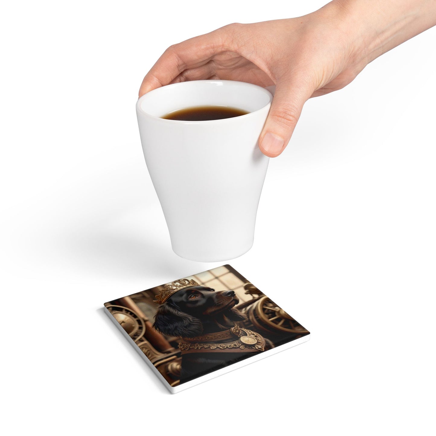 Ceramic Coaster, Steampunk Dog Black Cocker Spaniel