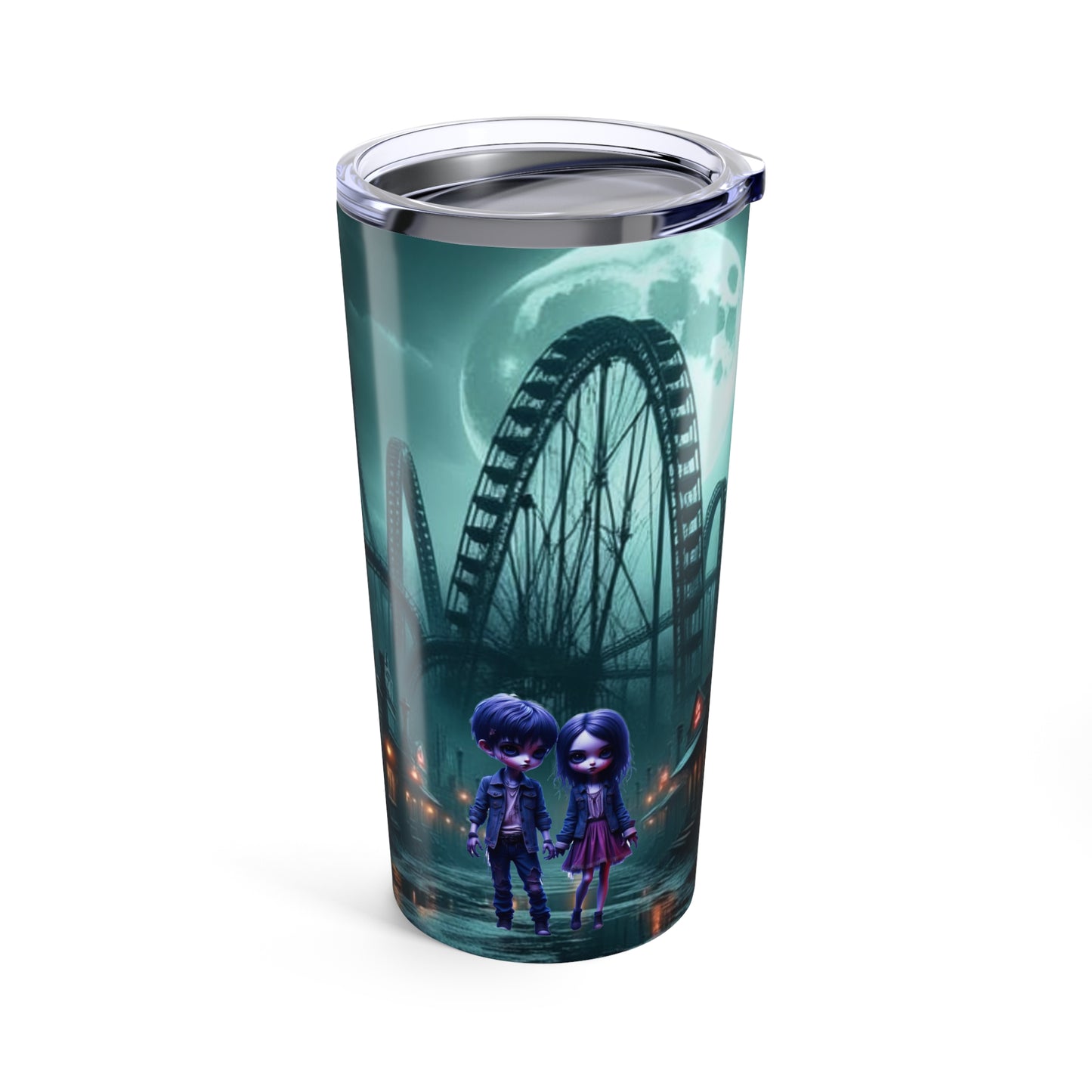 Tiny Terrors B&B, Gothic Moonlight Tumbler, Gothic Amusement Park, 20oz Travel Mug, Unique Coffee Cup, Bleak Park Scene, Halloween Drinkware, Dark Aesthetic Gift