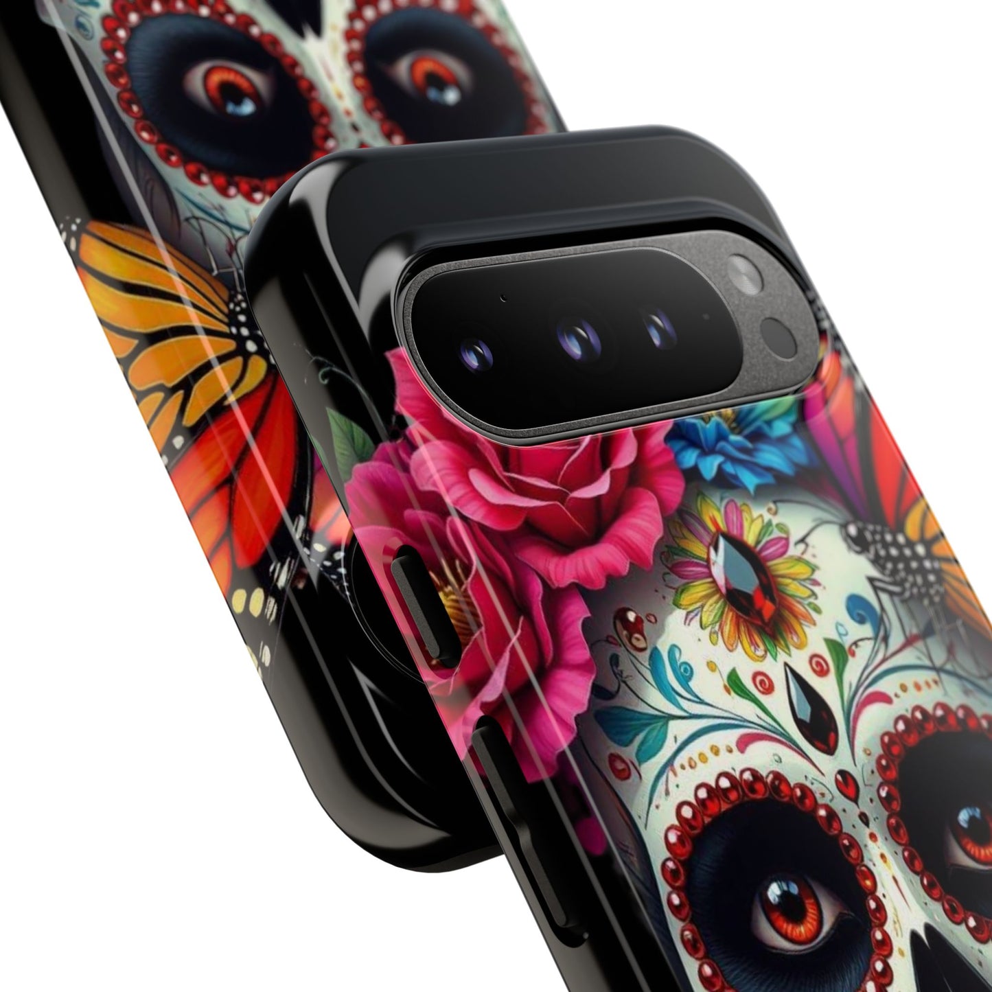 Colorful Sugar Skull Phone Case, Day of the Dead Case, Floral Phone Cover, Flower Skull Design, Edgy Phone Accessory