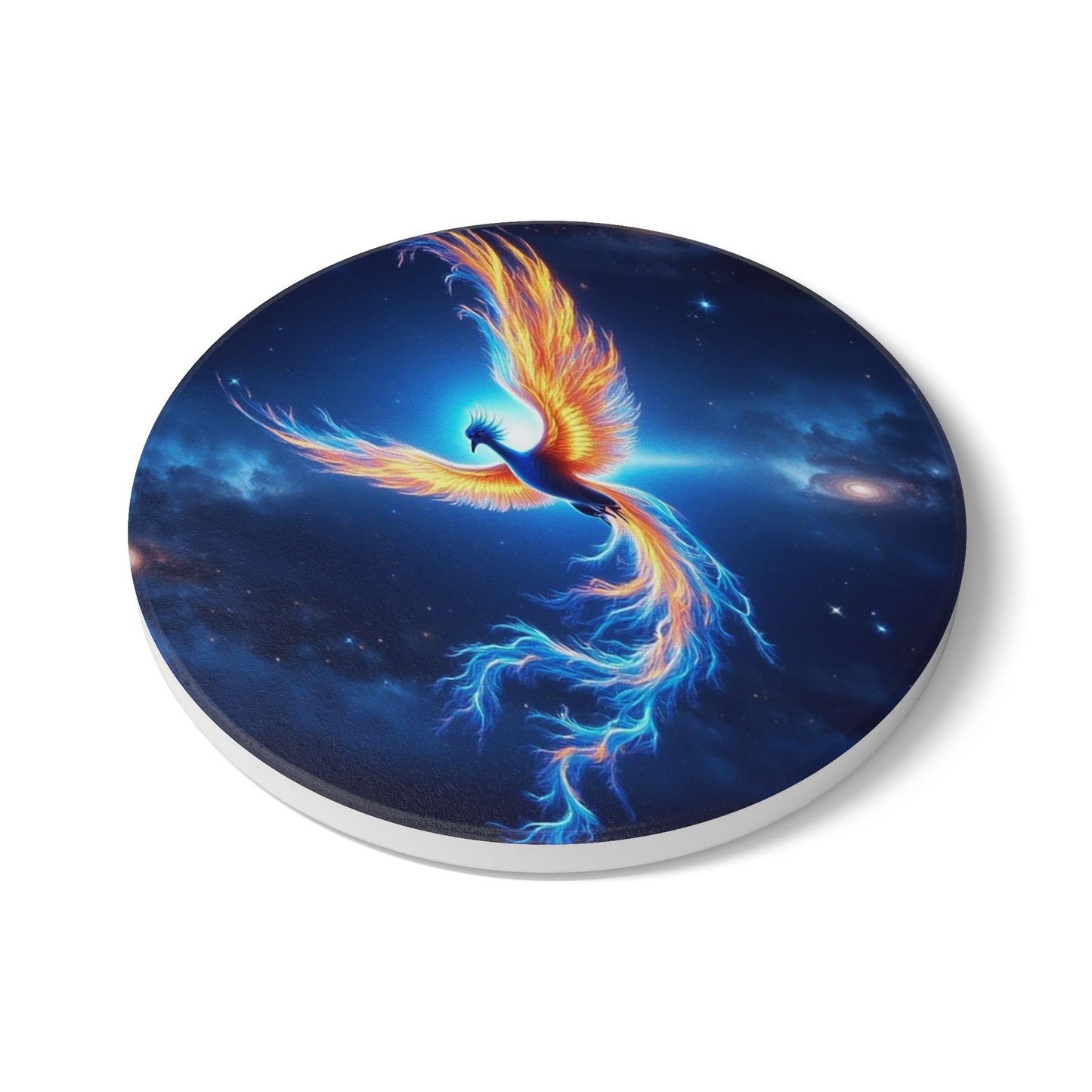 Celestial Phoenix Ceramic Coaster, Fantasy Home Decor, Gift for Eagle Owl Lovers, Table Decor, Coffee Mug Mat