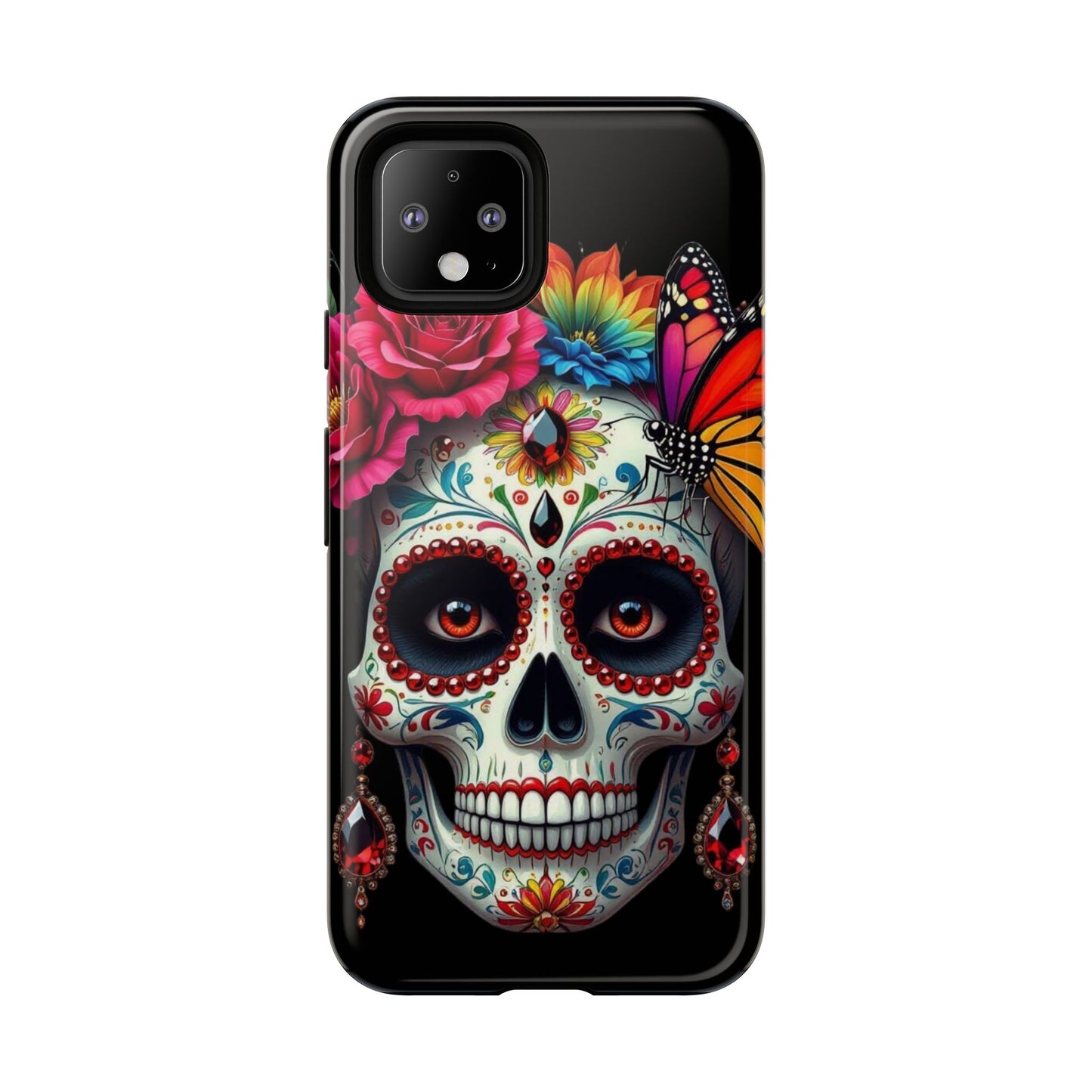 Colorful Sugar Skull Phone Case, Day of the Dead Case, Floral Phone Cover, Flower Skull Design, Edgy Phone Accessory