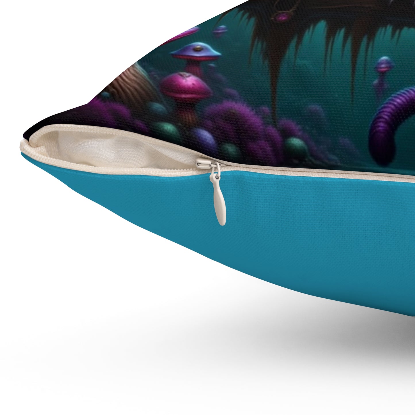 Whimsical Cheshire Cat Art Pillow, Cozy Home Decor, Gift for Cat Lovers, Fantasy Cushion, Magical Mushroom Accent Pillow