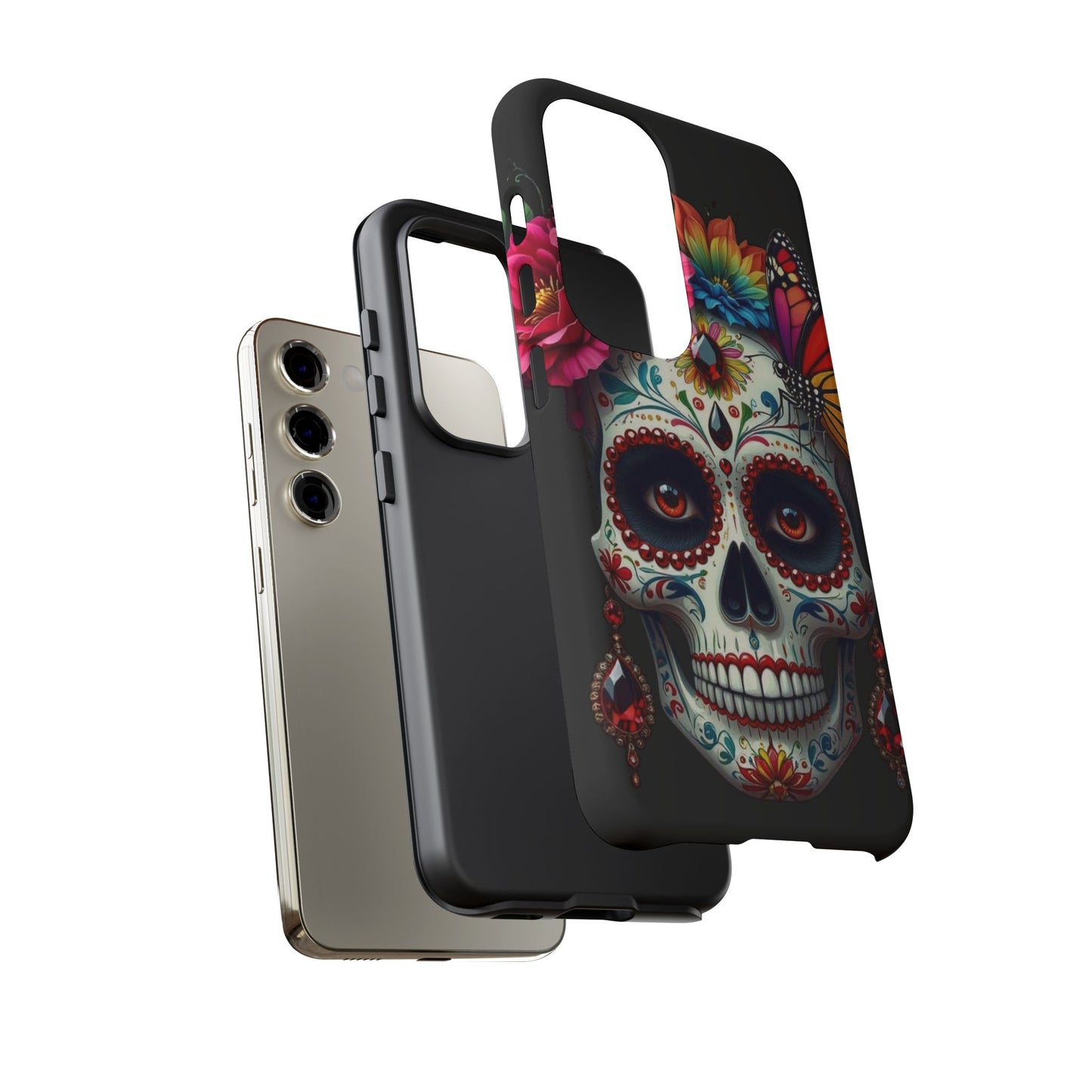 Colorful Sugar Skull Phone Case, Day of the Dead Case, Floral Phone Cover, Flower Skull Design, Edgy Phone Accessory