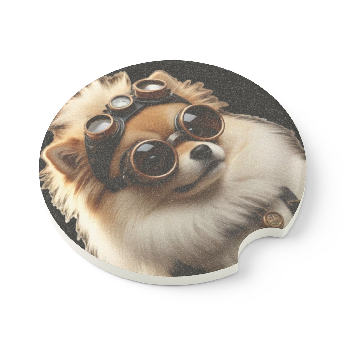 Steampunk Pomeranian Dog Car Coaster, Cute Pet Accessory, Car Interior Decor, Gift for Dog Lovers, Pomeranian Coaster