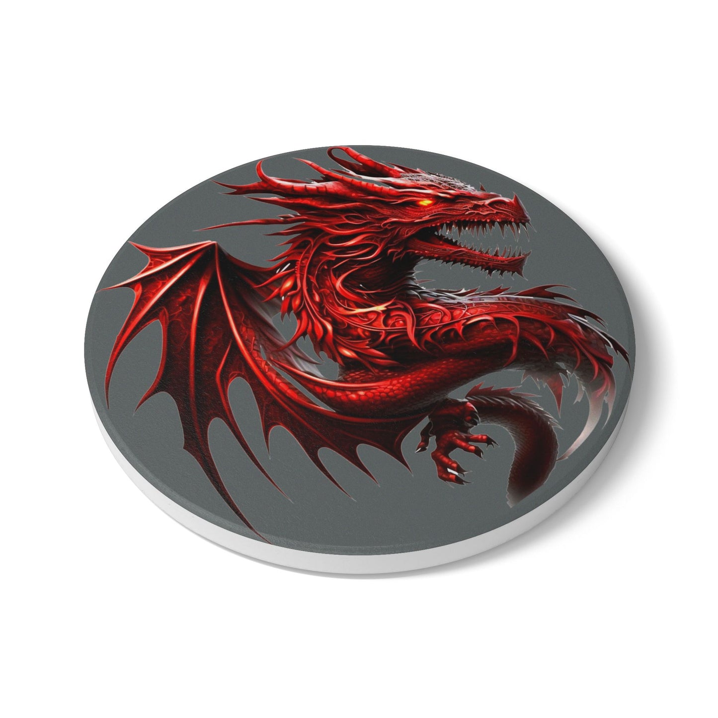 Fantasy Dragon Ceramic Coaster, Unique Home Decor, Table Protector, Gift for Gamers, Medieval Theme, Red Dragon Artwork