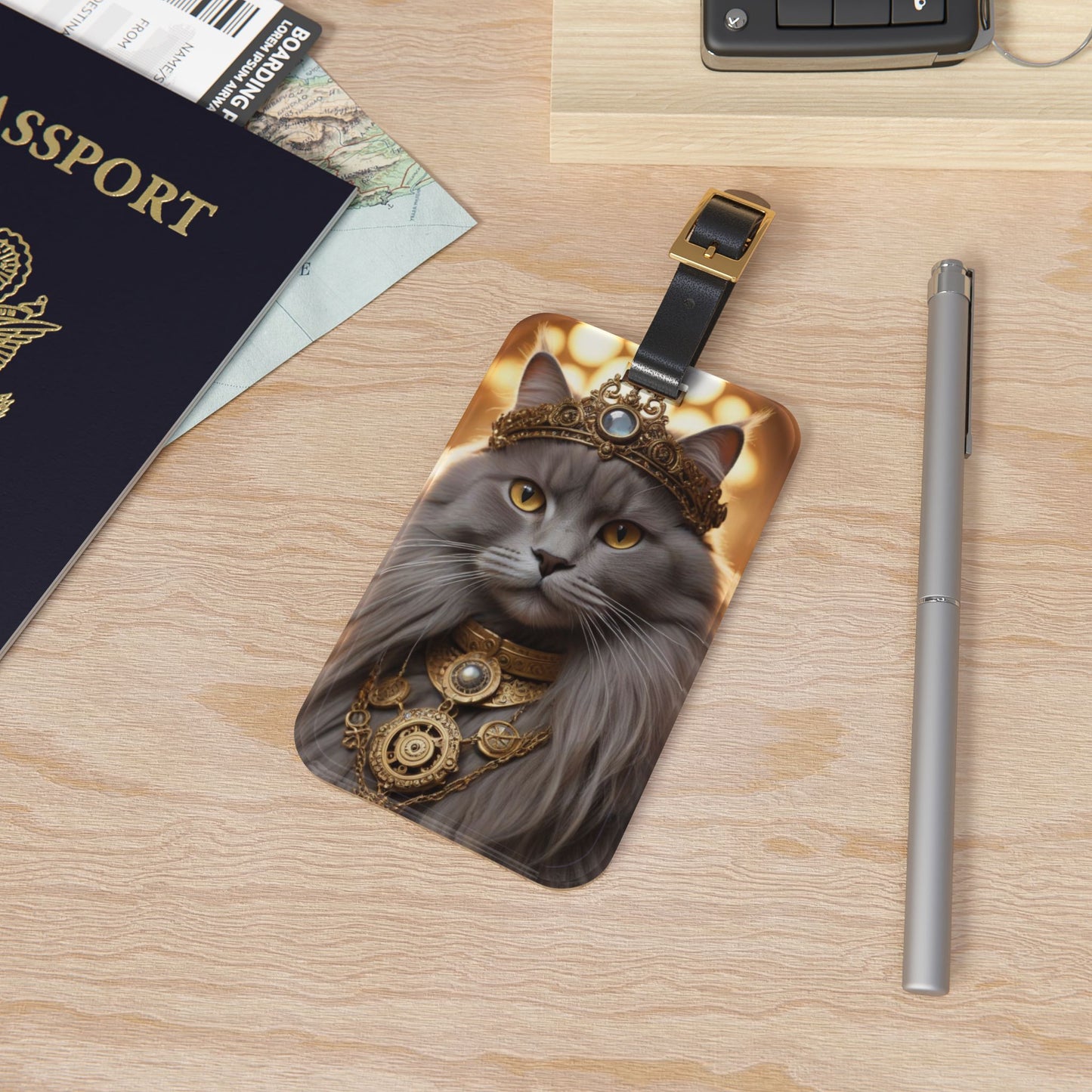 Royal Cat Luggage Tag, Pet Travel Accessory, Animal Lover Gift, Cat Themed Travel Item, Unique Baggage Identifier