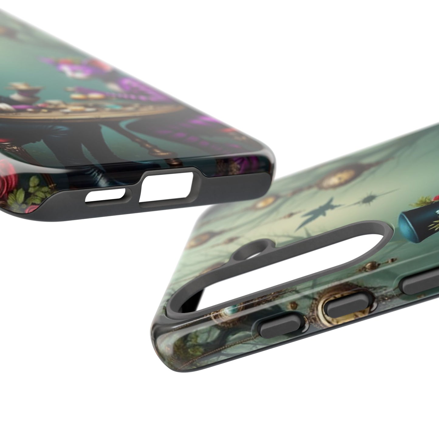 Whimsical Phone Case with Cat and Mad Hatter Design, Perfect for Gifting, Fantasy Lovers, Tea Party Theme, Tough Cases