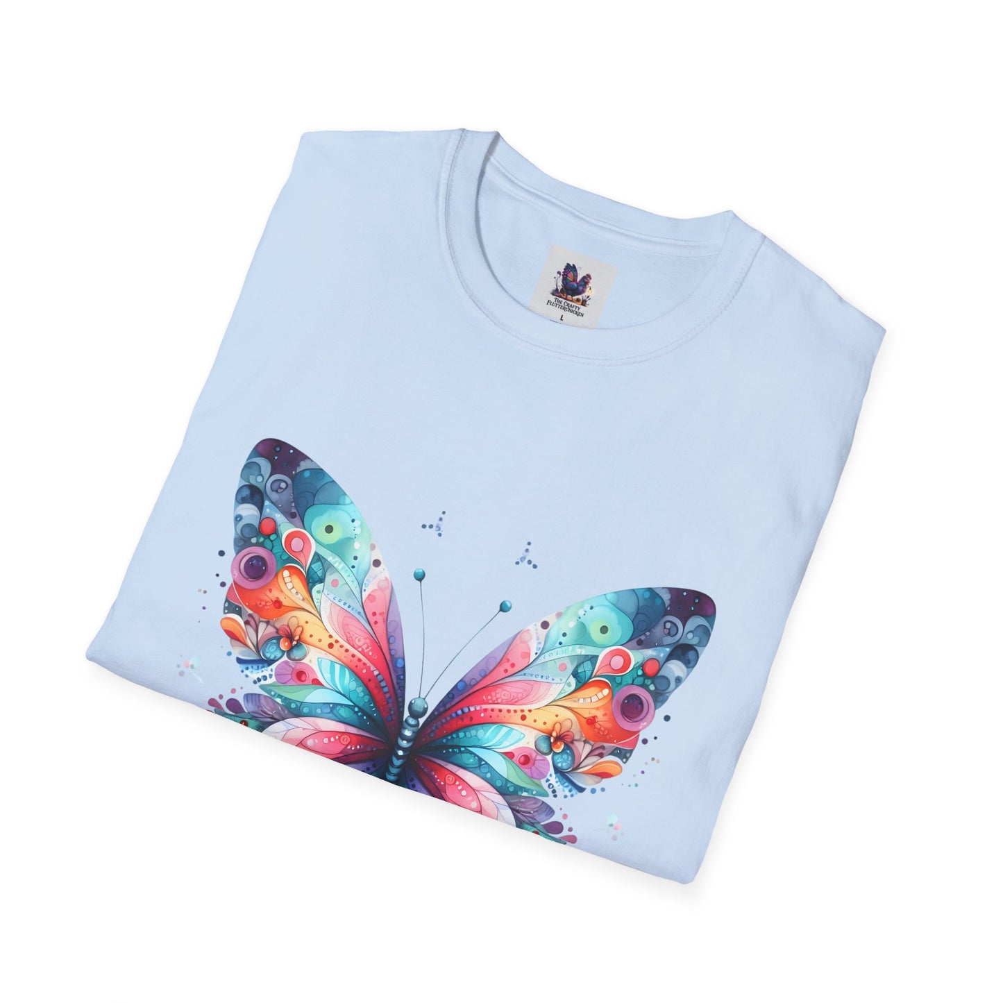 Colorful Butterfly Art Unisex Softstyle T-Shirt, Colorful Tee, Nature-Inspired Apparel, Cute Graphic Shirt