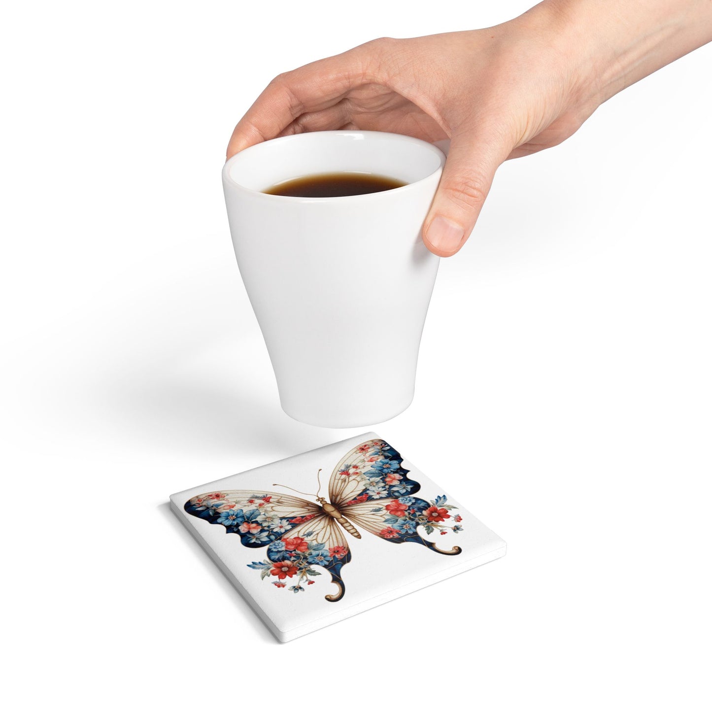 Ceramic Coaster, Country Flower Butterfly, Unique Designs, Gift Ideas,