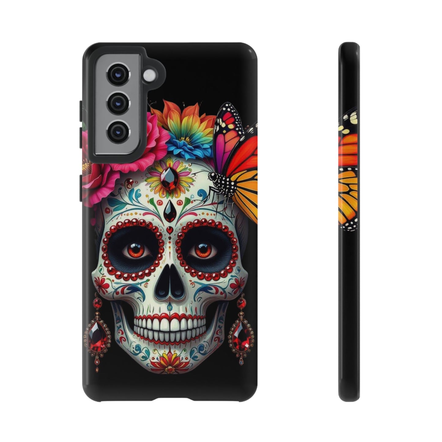 Colorful Sugar Skull Phone Case, Day of the Dead Case, Floral Phone Cover, Flower Skull Design, Edgy Phone Accessory