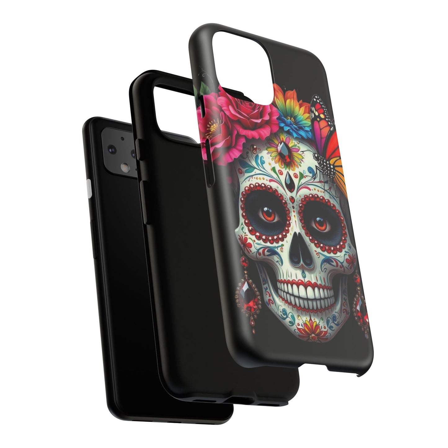 Colorful Sugar Skull Phone Case, Day of the Dead Case, Floral Phone Cover, Flower Skull Design, Edgy Phone Accessory