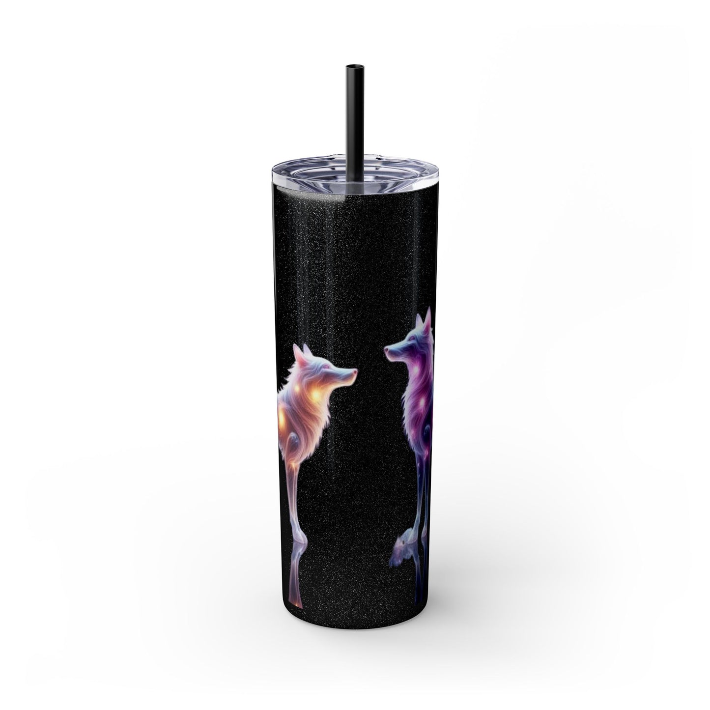 Sparkle Black Wolves, Timber Wolves, Crystal Wolves Tumbler with Straw, 20oz