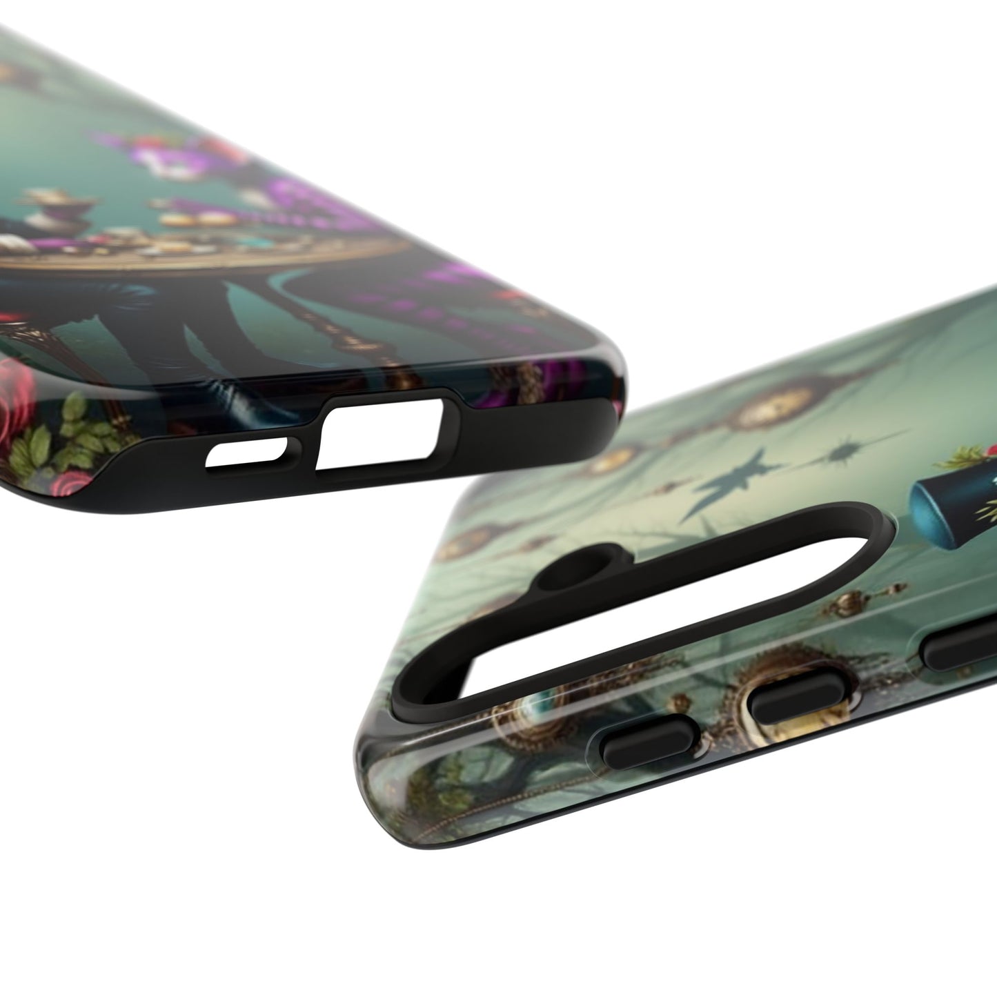 Whimsical Phone Case with Cat and Mad Hatter Design, Perfect for Gifting, Fantasy Lovers, Tea Party Theme, Tough Cases