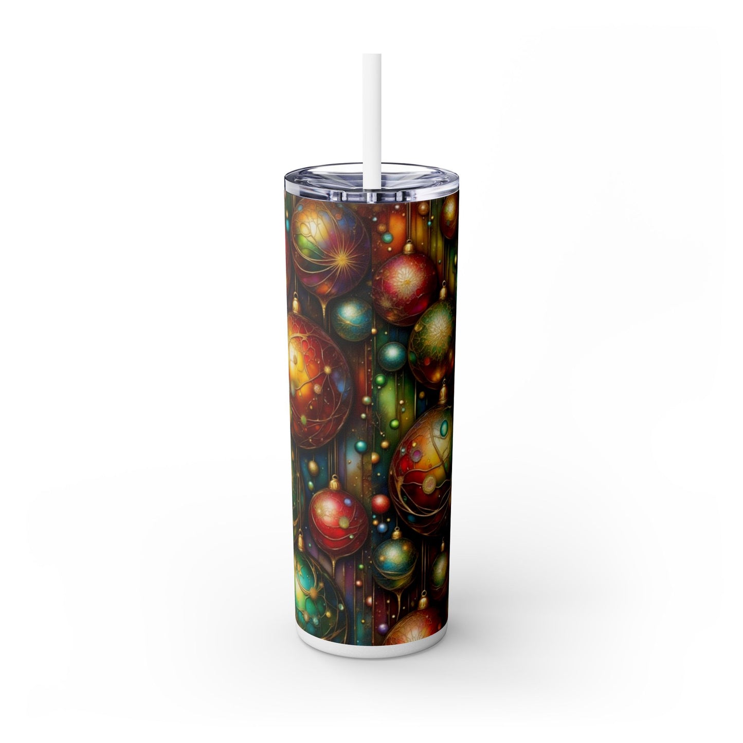 Colorful Holiday Skinny Tumbler, 20oz Christmas Drinkware, Festive Travel Mug, Gift for Him/Her, Party Essential, Reusable Eco-Friendly