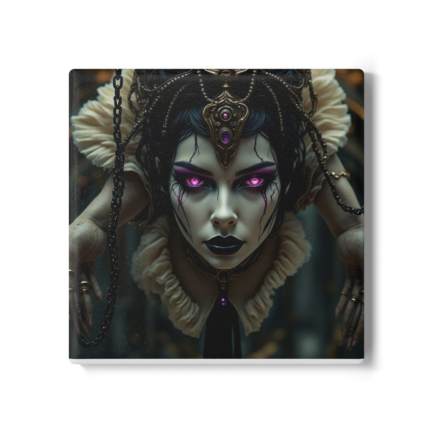 Gothic Fantasy Ceramic Coaster, Unique Decor, Artsy Drinkware, Witchy Home Accent, Perfect Gift for Halloween, Dark Aesthetic