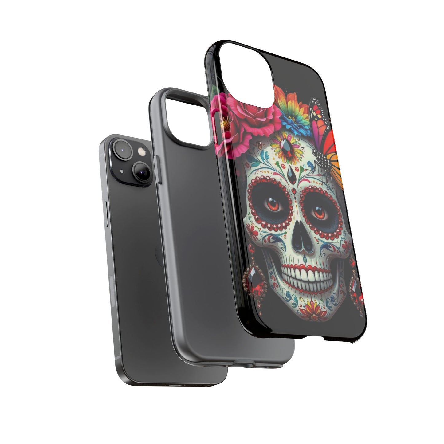 Colorful Sugar Skull Phone Case, Day of the Dead Case, Floral Phone Cover, Flower Skull Design, Edgy Phone Accessory