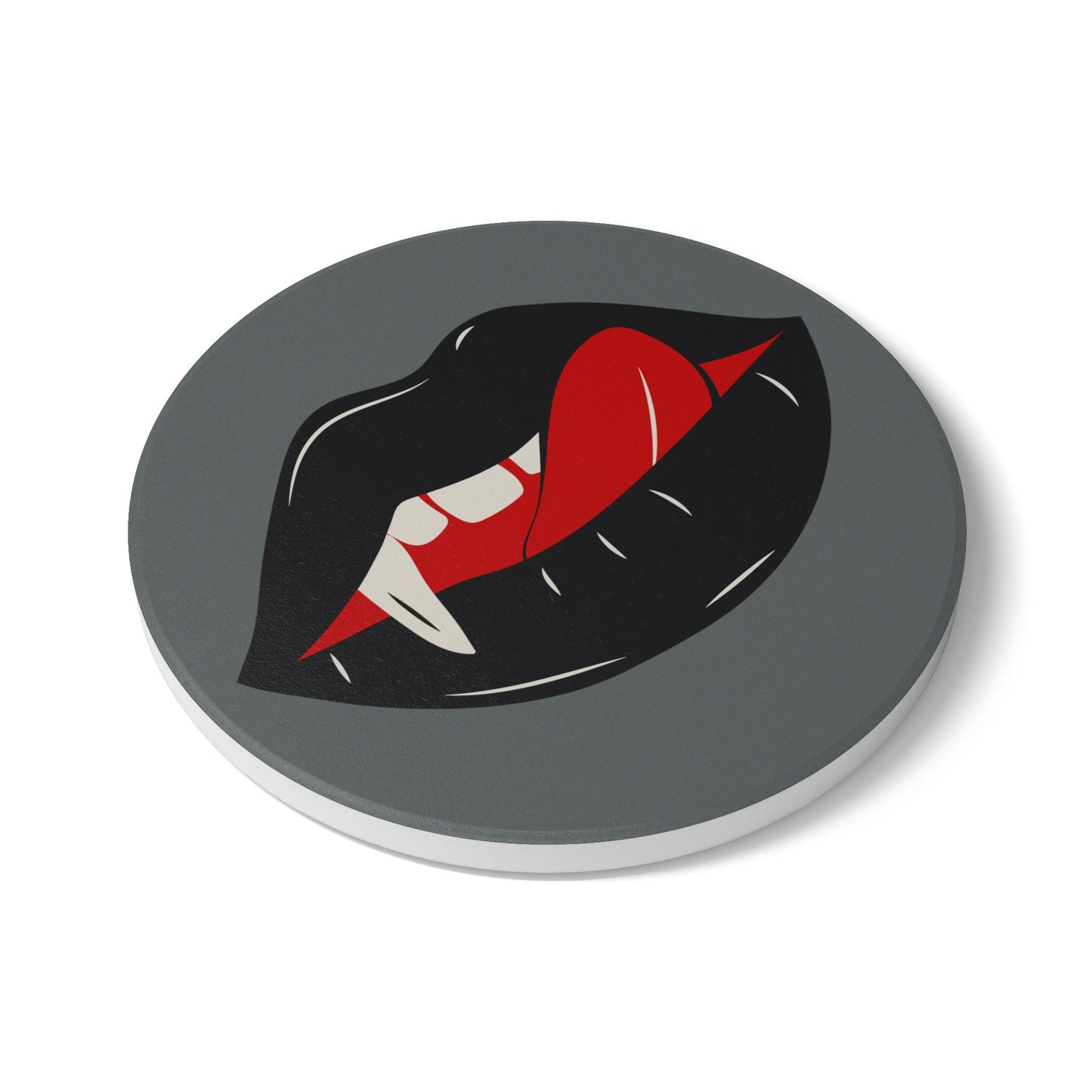 Vampire Lip Ceramic Coaster - Gothic Home Decor, Halloween Party Decor, Unique Gift, Coffee Table Accessory, Kitchen Decor