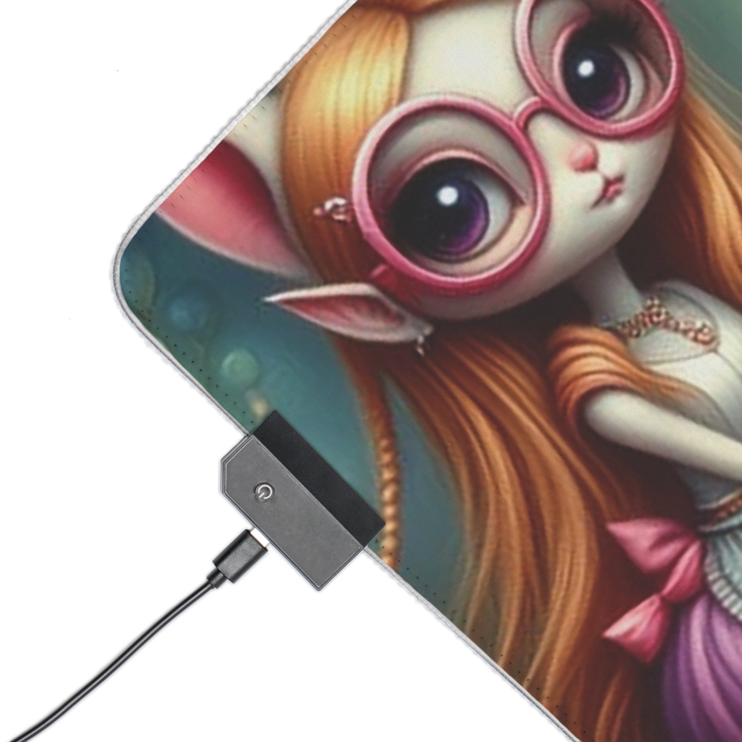 LED Whimsical Gaming Mouse Pad Featuring Playful Fairies and Cat, Alice in Wonderland theme