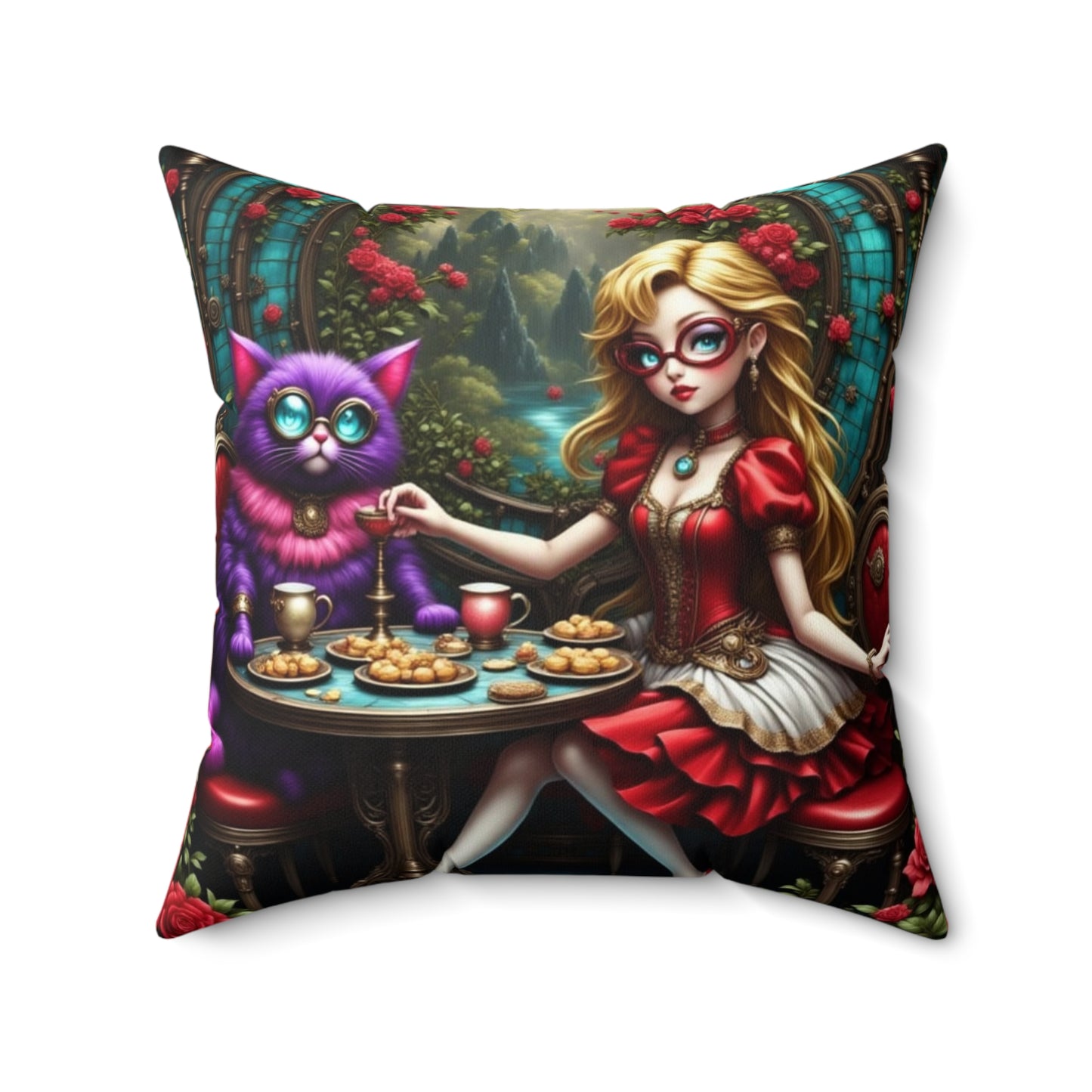 Whimsical Fairy Tale Pillow, Alice in Wonderland Inspired Design, Cozy Home Decor, Fantasy Cushion, Gift for Collectors, Unique Pillow for Nurseries, Alice in Wonderland