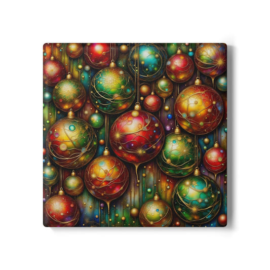 Festive Holiday Ceramic Coaster Set, Christmas Decor, Colorful Drink Coaster, Gift for Hostess, Party Supplies, Holiday Tableware