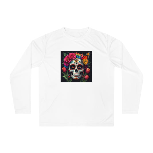 Skull and Butterfly Graphic Performance Long Sleeve Shirt | Fitness Wear, Casual Style, Gift for Her, Halloween Apparel, Day of the [...]