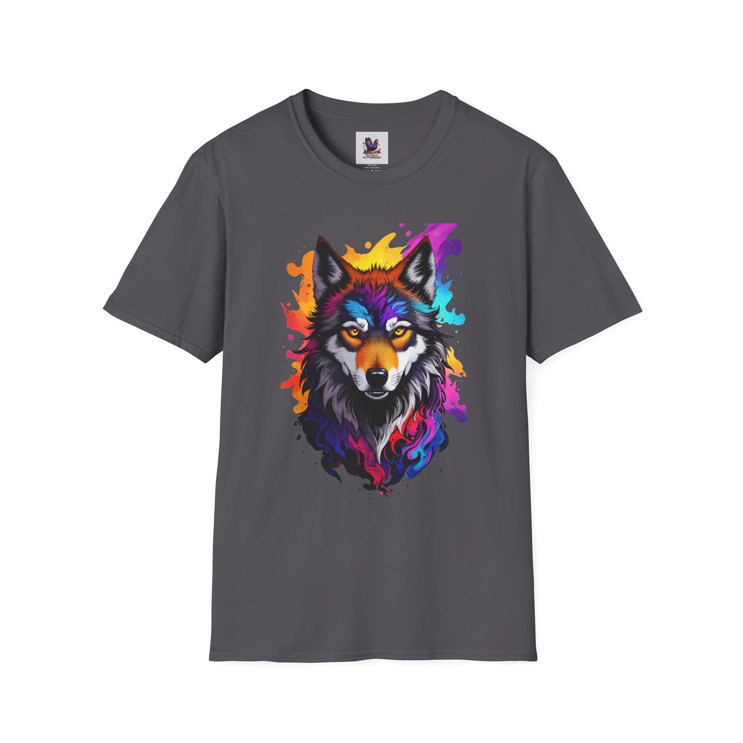 Colorful Wolf Art Unisex Softstyle T-Shirt, Animal Lover Gift, Colorful Tee, Nature-Inspired Apparel, Cute Graphic Shirt