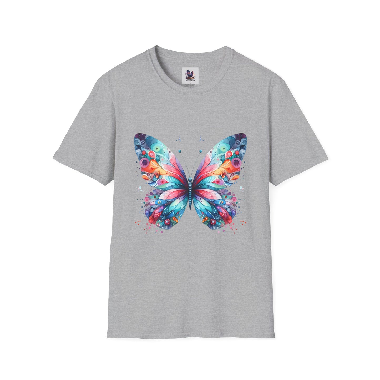 Colorful Butterfly Art Unisex Softstyle T-Shirt, Colorful Tee, Nature-Inspired Apparel, Cute Graphic Shirt