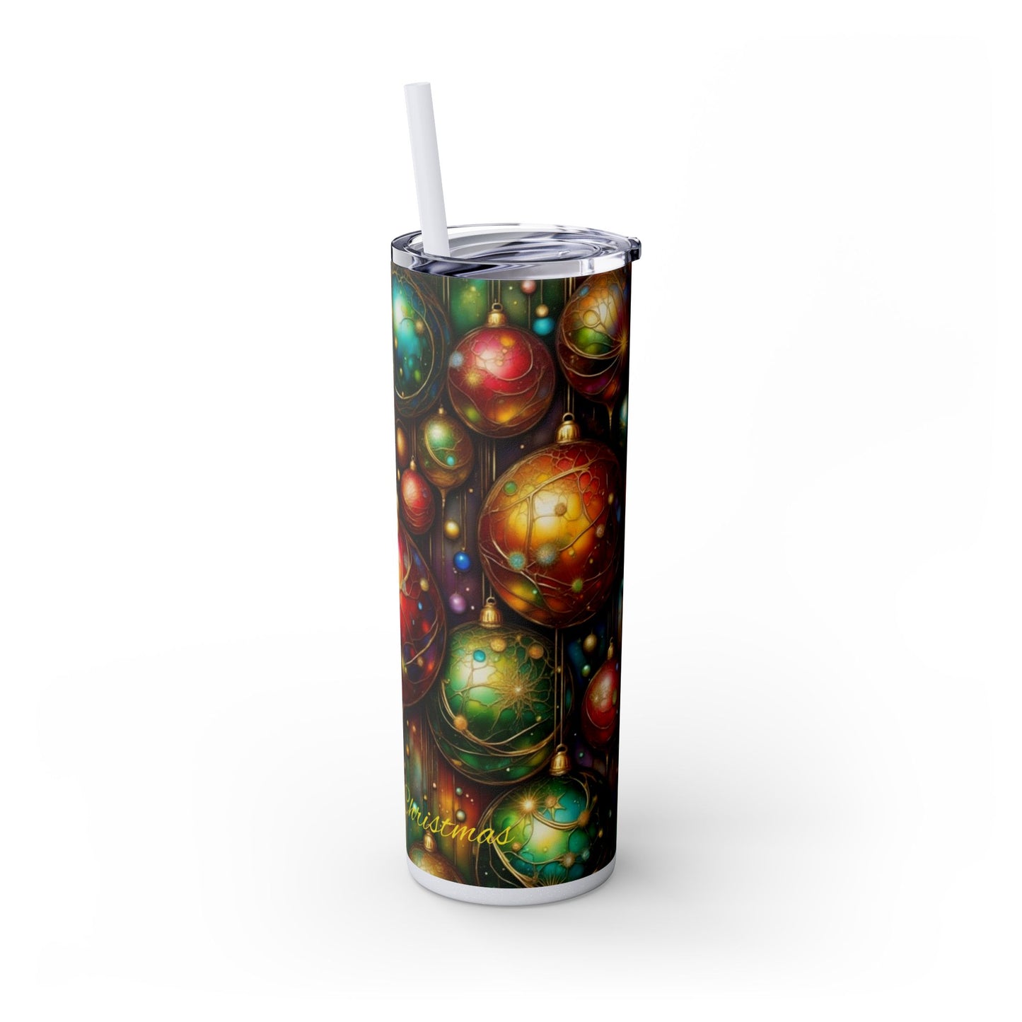 Colorful Holiday Skinny Tumbler, 20oz Christmas Drinkware, Festive Travel Mug, Gift for Him/Her, Party Essential, Reusable Eco-Friendly
