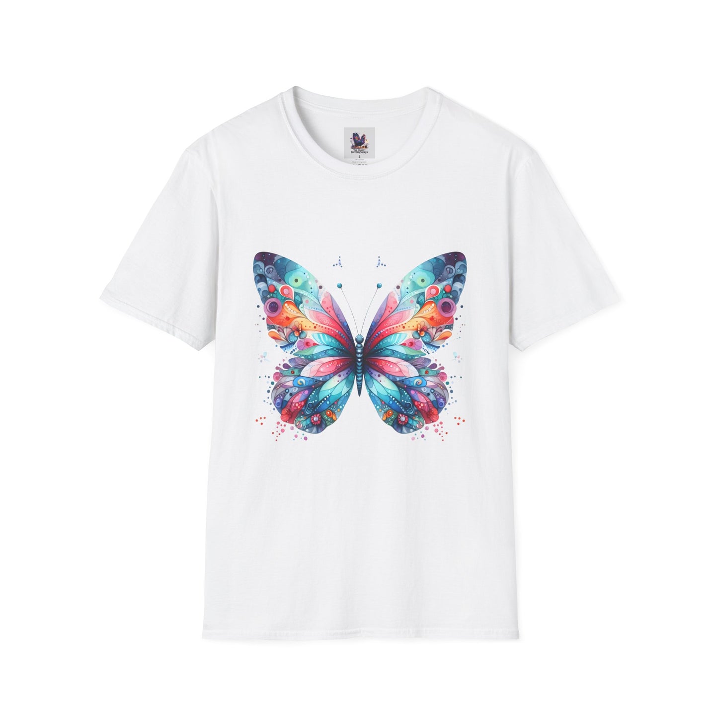 Colorful Butterfly Art Unisex Softstyle T-Shirt, Colorful Tee, Nature-Inspired Apparel, Cute Graphic Shirt