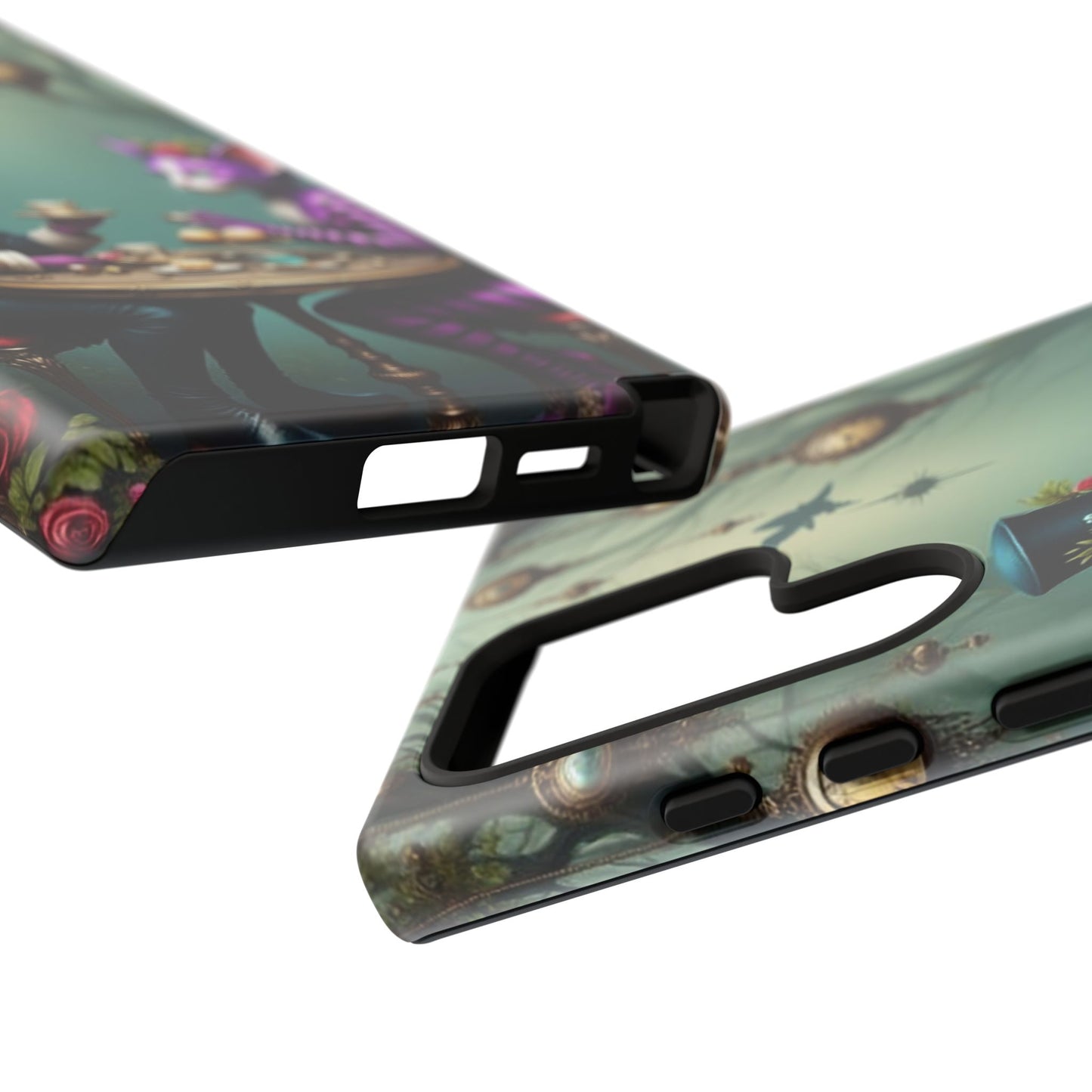 Whimsical Phone Case with Cat and Mad Hatter Design, Perfect for Gifting, Fantasy Lovers, Tea Party Theme, Tough Cases