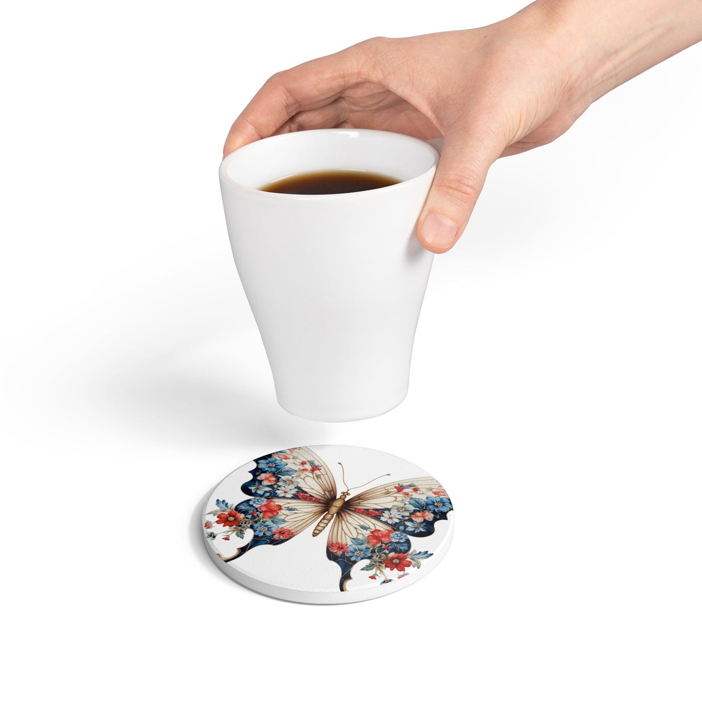 Ceramic Coaster, Country Flower Butterfly, Unique Designs, Gift Ideas,