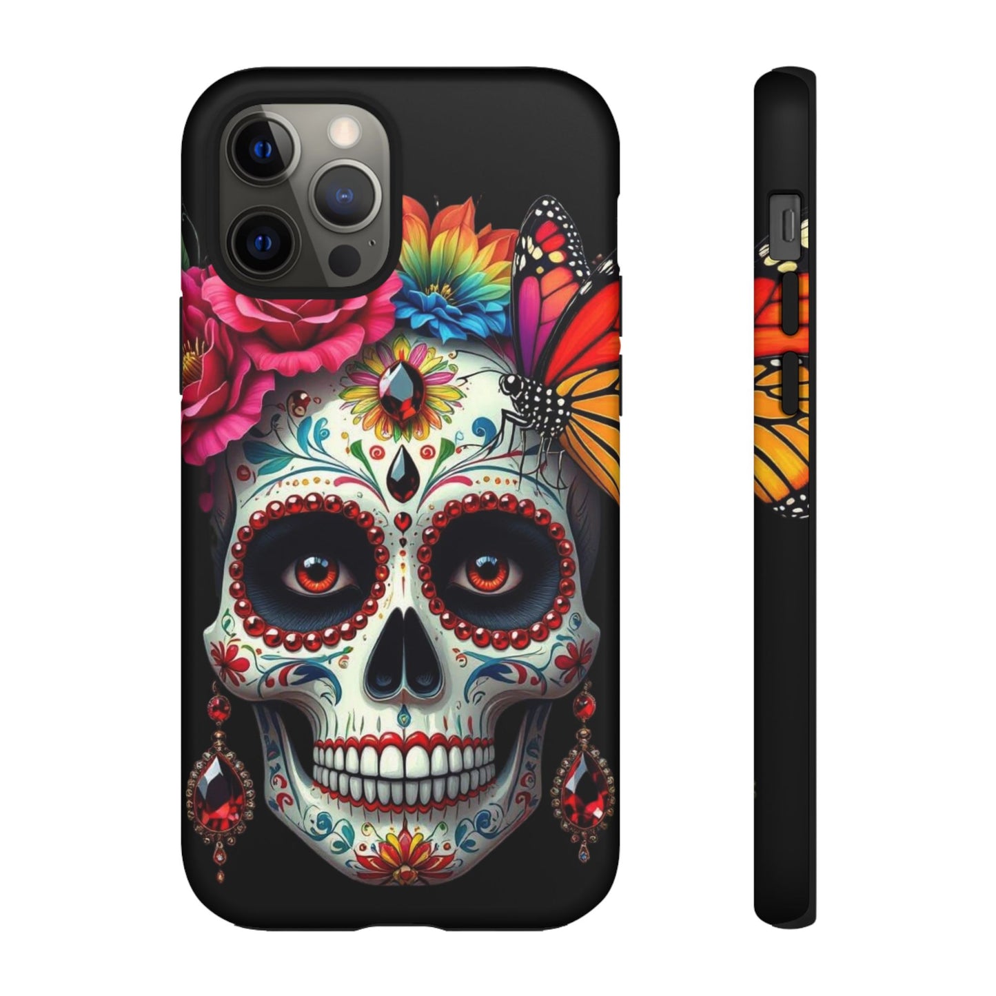 Colorful Sugar Skull Phone Case, Day of the Dead Case, Floral Phone Cover, Flower Skull Design, Edgy Phone Accessory