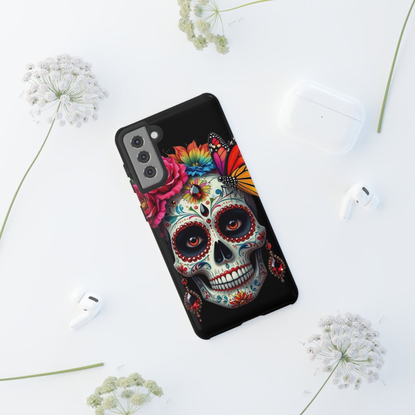 Colorful Sugar Skull Phone Case, Day of the Dead Case, Floral Phone Cover, Flower Skull Design, Edgy Phone Accessory