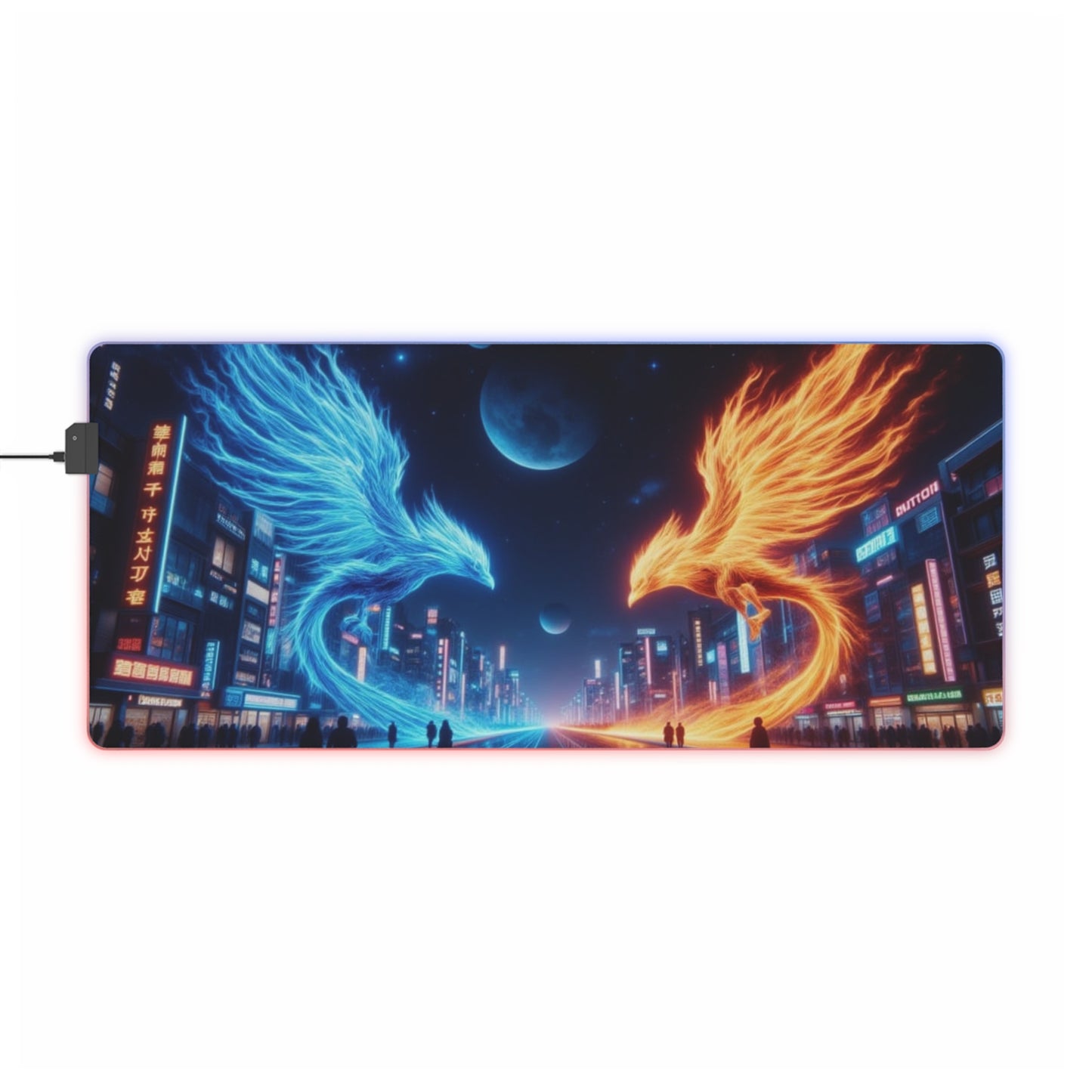 LED Gaming Mouse Pad with Neon Phoenix Design, PC Accessories for Gamers, RGB Customizable Desk Mat, Gift for Gamers, Gaming Setup Decor