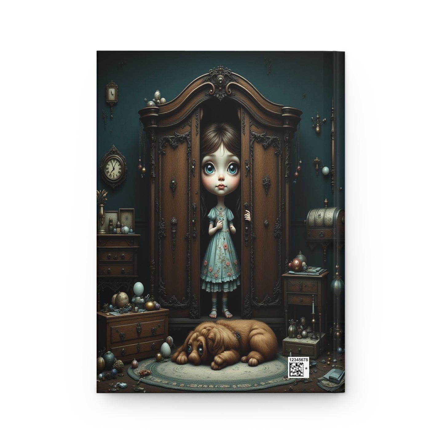 Gothic Doll Portrait Hardcover Journal | Sad Girl with Dog Notebook
