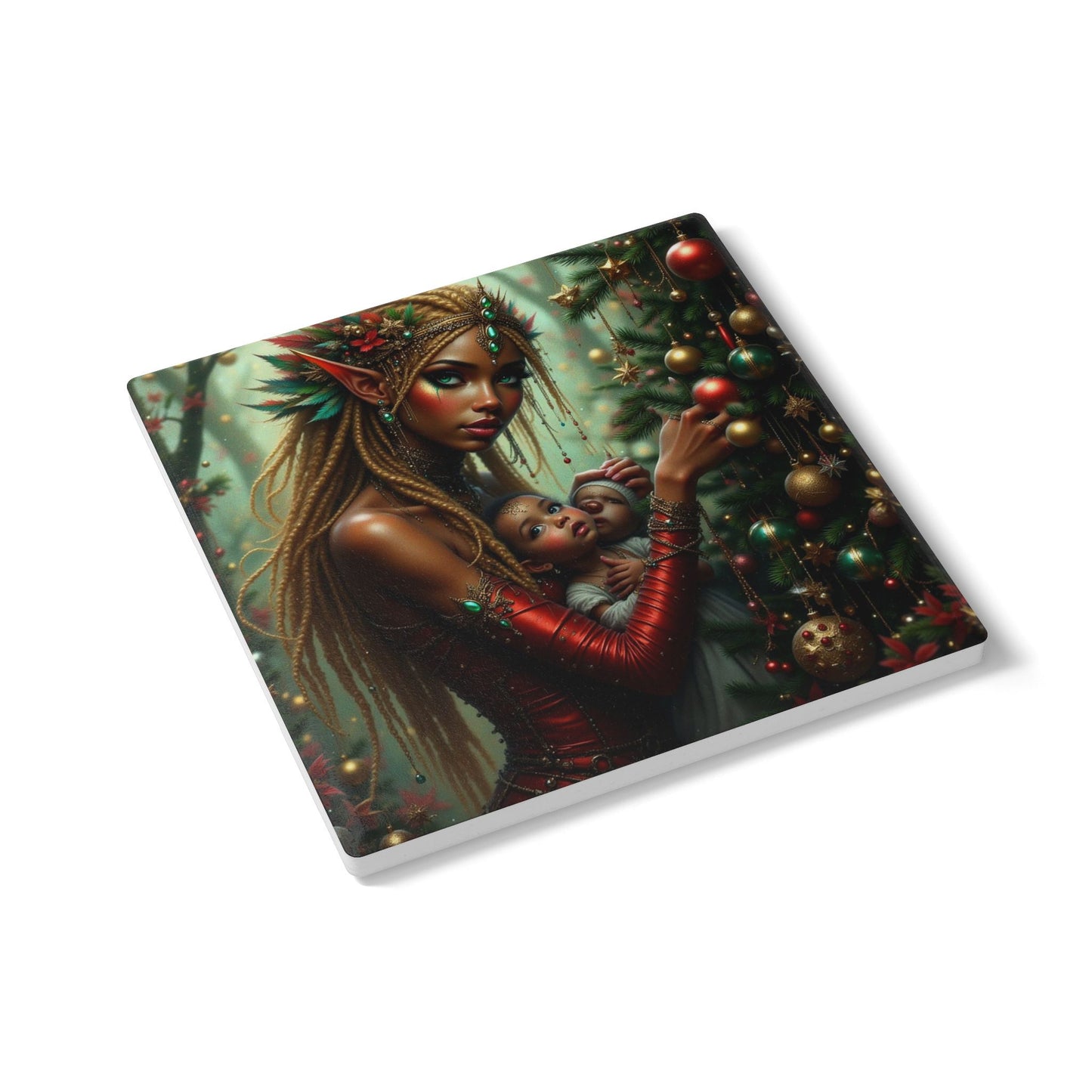 Festive Ceramic Coaster Set, Holiday Drink Coasters, Christmas Home Decor, Gift for Mom, Unique Tableware